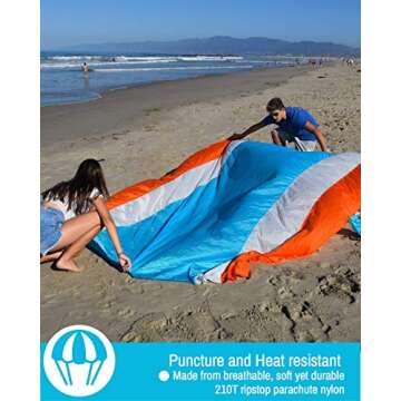 ECCOSOPHY Sandproof Beach Blanket - Oversized Sand Free Beach Mat 9'x10' - Lightweight Outdoor Picnic Blanket Anchored with 4 Corner Sand Pockets & Plastic Stakes - Heat Proof, Quick Drying & Compact