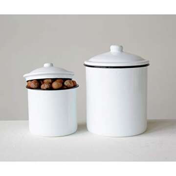 Creative Co-Op Set of 2 White Enameled Canisters with Lids