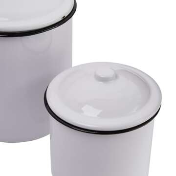 Creative Co-Op Set of 2 White Enameled Canisters with Lids