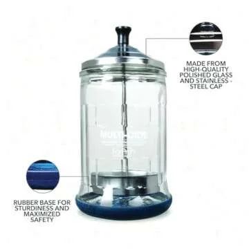 ForPro Professional Collection Multi-Cide Midsize Disinfecting Jar, Disinfectant Glass Jar for Manicure & Spa Implements, 21 Ounces