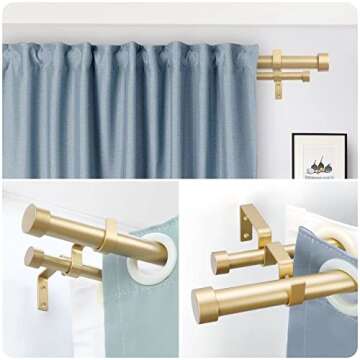 OLV Gold Double Curtain Rods 36 to 72 Inch(3-6ft),1'' Window Telescoping Drapery Rod With End Cap Design Finials