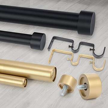 OLV Gold Double Curtain Rods 36 to 72 Inch(3-6ft),1'' Window Telescoping Drapery Rod With End Cap Design Finials