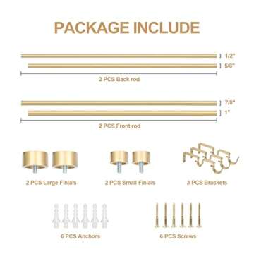 OLV Gold Double Curtain Rods 36 to 72 Inch(3-6ft),1'' Window Telescoping Drapery Rod With End Cap Design Finials