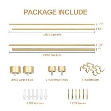 OLV Gold Double Curtain Rods 36-72 Inch for Heavy Drapes