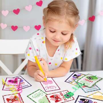 24 Pack Straws Kids Valentines Day Cards, Valentines Day Gifts for Kids Classroom School Valentine Bulk Party Favors for Kids Boys Girls Gift Exchange Toddler Valentines Treats Goodie Bag Stuffers