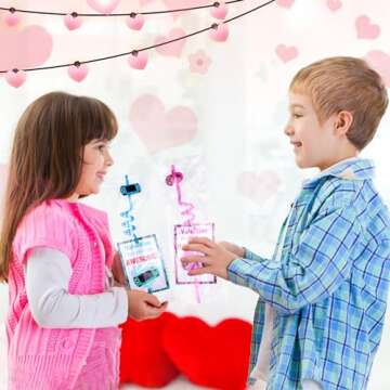 24 Pack Straws Kids Valentines Day Cards, Valentines Day Gifts for Kids Classroom School Valentine Bulk Party Favors for Kids Boys Girls Gift Exchange Toddler Valentines Treats Goodie Bag Stuffers