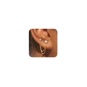 Freekiss Gold Chain Studs Earrings for Women Trendy: Hypoallergenic 14K Gold Plated Dangle Earrings ...