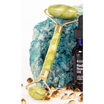 Radha Beauty Green Jade Roller Massager for Face - Face Neck and Eye Therapy, Double Sided Anti-agin...