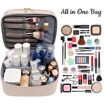 Makeup Bag - Large Leather Makeup Organizer for Travel Accessories, Clear Cosmetic Bag for Women