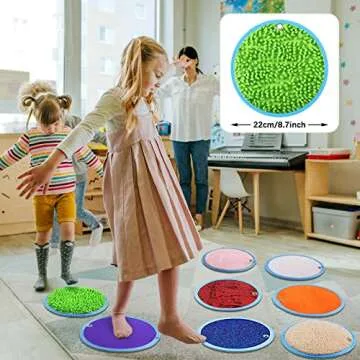 Boao 8 Set Mini Sensory Mats Assorted Textured Play Mats Sensory Floor Tiles Educational Tactile Toys for Activity(8.7 Inch,Round)