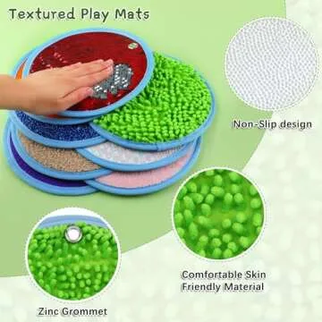 Boao 8 Set Mini Sensory Mats Assorted Textured Play Mats Sensory Floor Tiles Educational Tactile Toys for Activity(8.7 Inch,Round)