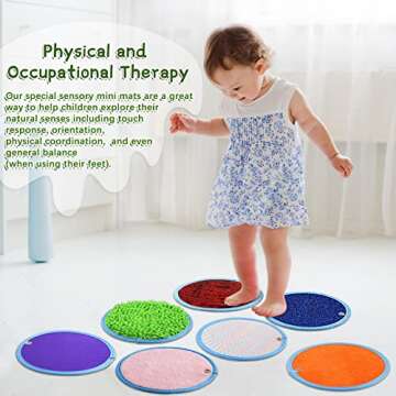 Boao 8 Set Mini Sensory Mats Assorted Textured Play Mats Sensory Floor Tiles Educational Tactile Toys for Activity(8.7 Inch,Round)