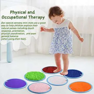 Boao 8 Set Mini Sensory Mats Assorted Textured Play Mats Sensory Floor Tiles Educational Tactile Toys for Activity(8.7 Inch,Round)