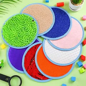 Boao 8 Set Mini Sensory Mats Assorted Textured Play Mats Sensory Floor Tiles Educational Tactile Toys for Activity(8.7 Inch,Round)