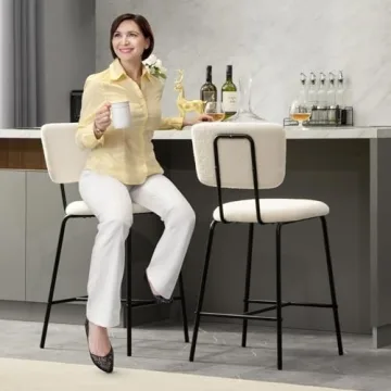 Modern White Boucle Barstools Set of 2 for Kitchen