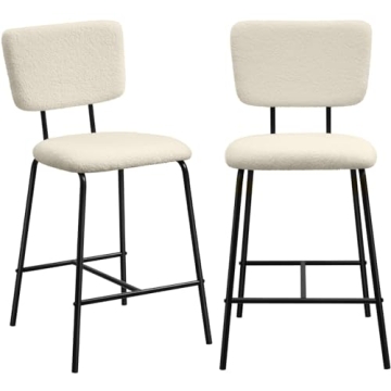 Modern White Boucle Barstools Set of 2 for Kitchen