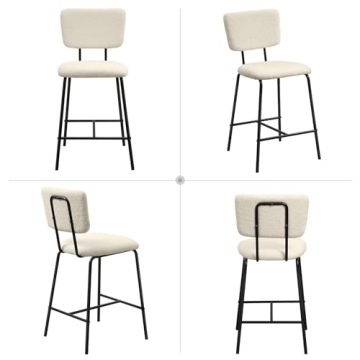 Modern White Boucle Barstools Set of 2 for Kitchen