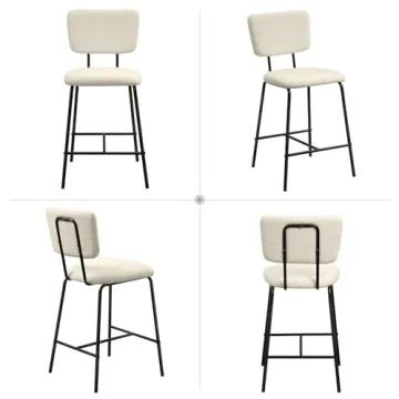 Modern White Boucle Barstools Set of 2 for Kitchen