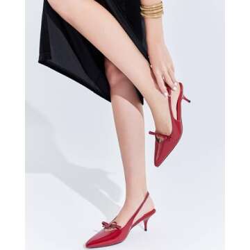 Coutgo Women's Bow Slingback Heels - Stylish Low Kitten Pumps