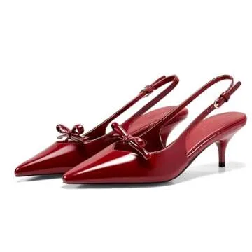 Coutgo Women's Bow Slingback Heels - Stylish Low Kitten Pumps