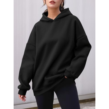 AUTOMET Womens Oversized Hoodies Fleece Sweatshirts Hooded Pullover 2025 Fashion Fall Clothes Trendy Outfits Winter Sweater Black L