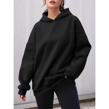AUTOMET Womens Oversized Hoodies Fleece Sweatshirts Hooded Pullover 2025 Fashion Fall Clothes Trendy Outfits Winter Sweater Black L
