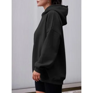 AUTOMET Womens Oversized Hoodies Fleece Sweatshirts Hooded Pullover 2025 Fashion Fall Clothes Trendy Outfits Winter Sweater Black L