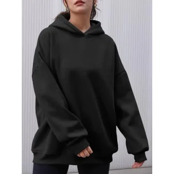 AUTOMET Womens Oversized Hoodies Fleece Sweatshirts Hooded Pullover 2025 Fashion Fall Clothes Trendy Outfits Winter Sweater Black L