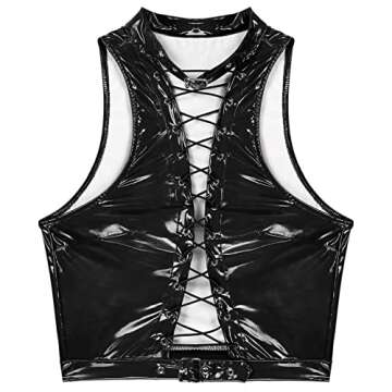Stylish Vxuxlje Shiny Leather Crop Top for Women