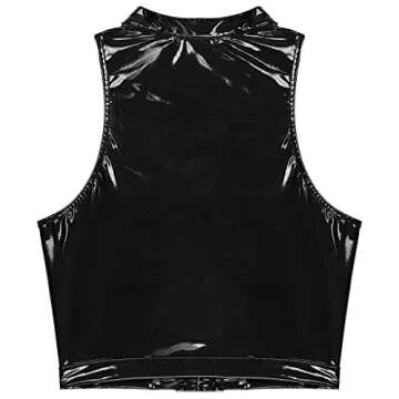 Stylish Vxuxlje Shiny Leather Crop Top for Women