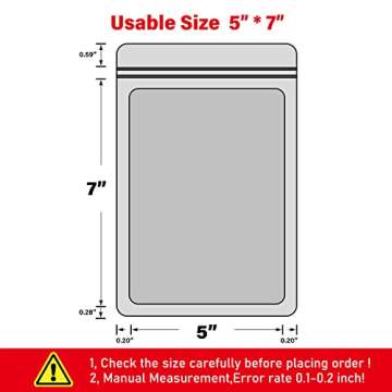 EONJOE 100-pack 5×7 inch mylar bags with clear window holographic resealable sealable packaging zip...