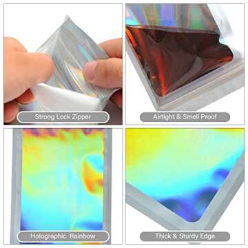 EONJOE 100-pack 5×7 inch mylar bags with clear window holographic resealable sealable packaging zip bag for small bussiness jewelry candy sample food packing supplies （white）