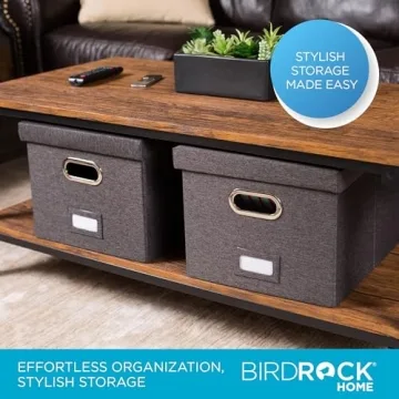 Internet's Best Collapsible File Storage Organizer with Lid - Decorative Linen Filing & Storage Office Box – Hanging Letter/Legal Folder – Home Office Bins Cabinet – Charcoal Container - 1 Pack