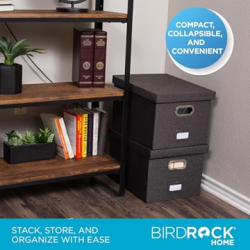 Internet's Best Collapsible File Storage Organizer with Lid - Decorative Linen Filing & Storage Office Box – Hanging Letter/Legal Folder – Home Office Bins Cabinet – Charcoal Container - 1 Pack