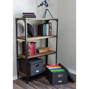 Internet's Best Collapsible File Storage Organizer with Lid - Decorative Linen Filing & Storage Office Box – Hanging Letter/Legal Folder – Home Office Bins Cabinet – Charcoal Container - 1 Pack