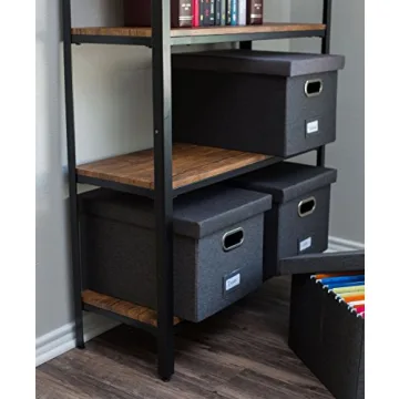 Internet's Best Collapsible File Storage Organizer with Lid - Decorative Linen Filing & Storage Office Box – Hanging Letter/Legal Folder – Home Office Bins Cabinet – Charcoal Container - 1 Pack