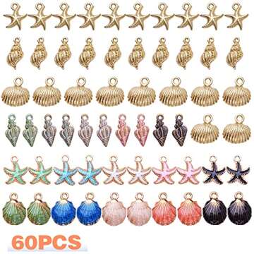 Hmjpng 60pcs Alloy Ocean Starfish Seashell Conch Charms Colorful Enamel Ocean Life Sea Animal Pendan...