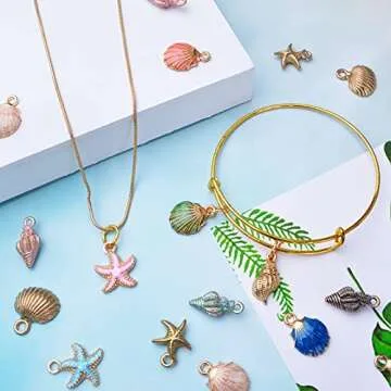 Hmjpng 60pcs Alloy Ocean Starfish Seashell Conch Charms Colorful Enamel Ocean Life Sea Animal Pendants Charms Craft Supplies for DIY Jewelry Making Birthday Wedding Party Favor Gifts