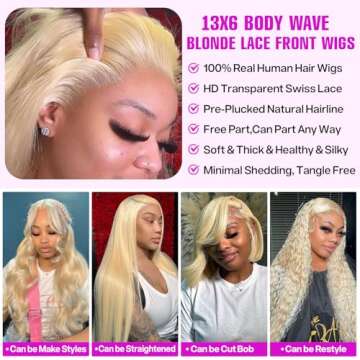 Jiaboo 613 Lace Front Wig Human Hair 13x6 Blonde Lace Front Wigs Human Hair 200% Density HD Transparent Body Wave Lace Frontal Wig Pre Plucked with Baby Hair(28Inch)