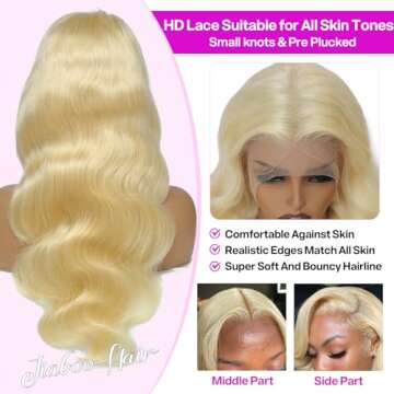 Jiaboo 613 Lace Front Wig Human Hair 13x6 Blonde Lace Front Wigs Human Hair 200% Density HD Transparent Body Wave Lace Frontal Wig Pre Plucked with Baby Hair(28Inch)