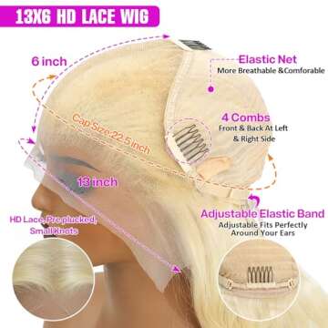 Jiaboo 613 Lace Front Wig Human Hair 13x6 Blonde Lace Front Wigs Human Hair 200% Density HD Transparent Body Wave Lace Frontal Wig Pre Plucked with Baby Hair(28Inch)