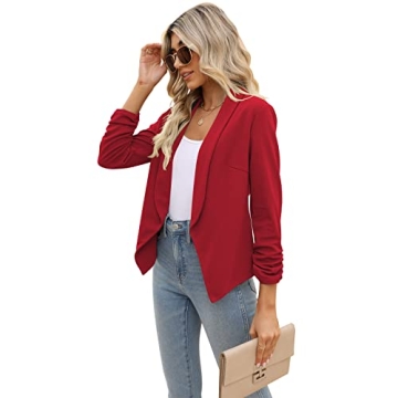 POGT Women’s Red Blazer, Casual Work Open Front Jacket