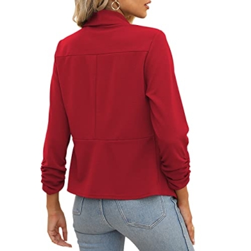 POGT Women’s Red Blazer, Casual Work Open Front Jacket