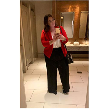 POGT Women’s Red Blazer, Casual Work Open Front Jacket