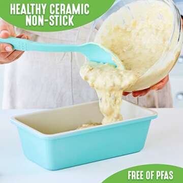 GreenLife Bakeware 8.5" x 4.4" Loaf Pan, Healthy Ceramic Nonstick, PFAS & PFOA-Free, Cake Bread Meatloaf & More, Oven Safe to 450F, Easy Cleanup, Turquoise