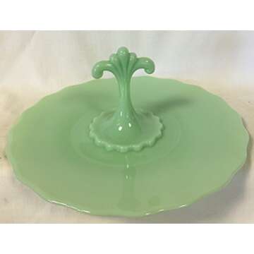 Serving Plate - Handled Tidbit Tray - Anna Pattern - American Made - Mosser Glass USA (Jade)
