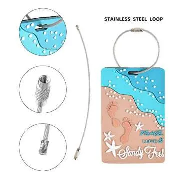 VIOCIWUO Unique Cute Luggage Tags for Women Men, Travel Suitcase Tags Summer Beach Luggage Tags Series Identify Label with Loop 6Pcs