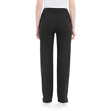 QBK Yoga Scrub Pants Women Mid Rise Yoga Work Pants- Five Pocket Cargo Scrub Pant (Large, Black-Tall...