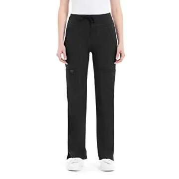 QBK Yoga Scrub Pants Women Mid Rise Yoga Work Pants- Five Pocket Cargo Scrub Pant (Large, Black-Tall)