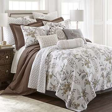 Levtex Home Pisa Quilt Set - King/Cal King Cotton Luxury - Floral Peacock Design